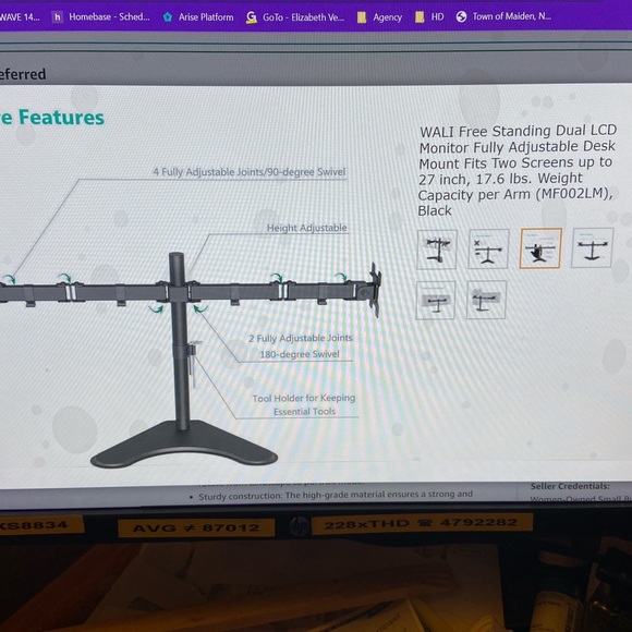 Dual LCD Monitor Fully Adjustable Desk Mount Fit Two Screens - Picture 4 of 7